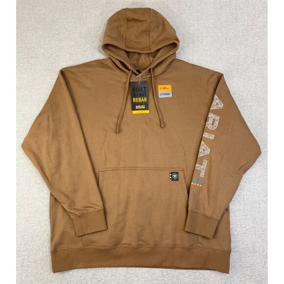 NEW Ariat Rebar Roughneck Hoodie Men's XL Brown Skull Hardhat Water Resistant - Picture 3 of 12